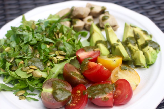 Tomato and Avocado Salad with Fresh Basil Dressing -